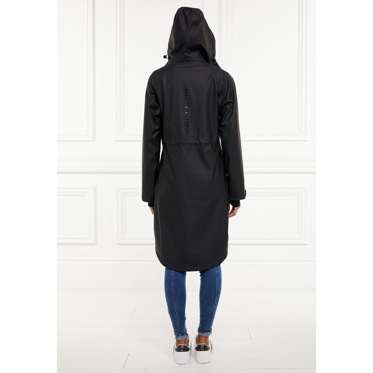 Black Holland Cooper Womens Chartwell Rain Parka On Model Rear