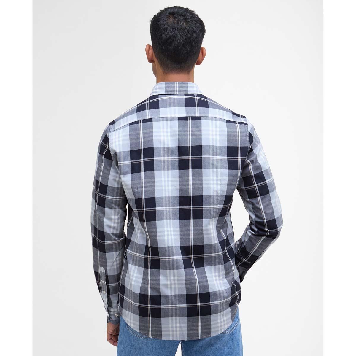 Mineral Blue Barbour Mens Edgar Tailored Checked Shirt BACK