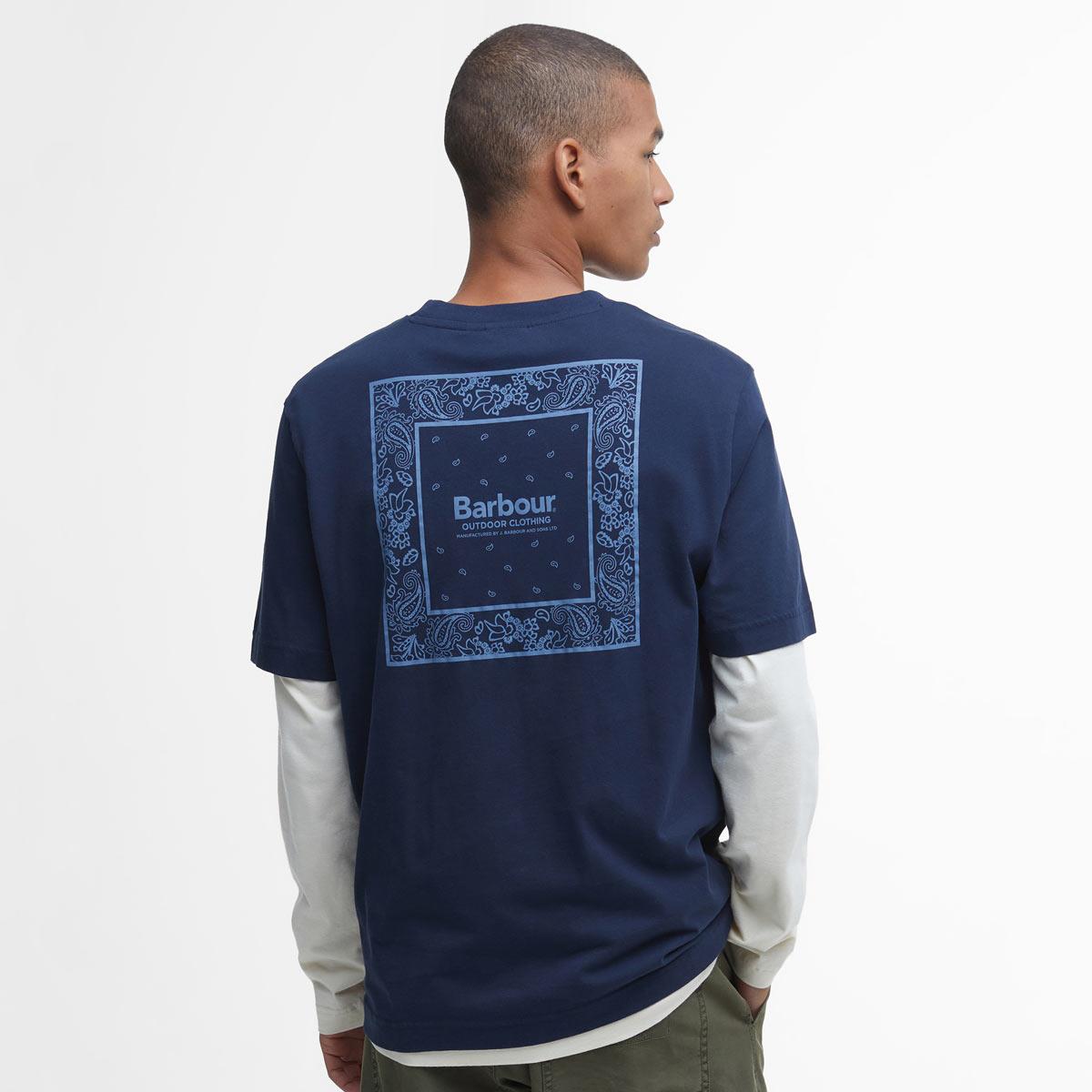 Navy Barbour Mens Thornley Relaxed Fit Graphic T-Shirt Model Back