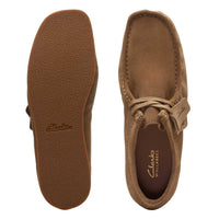 Dark Sand Suede Clarks Mens WallabeeEVO Shoe Top View and Sole View