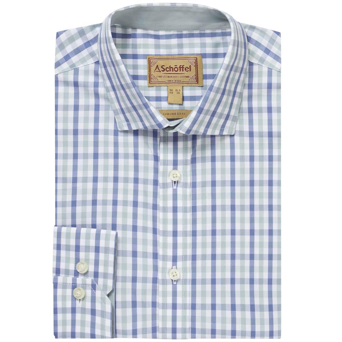 Mist Blue/Vintage Indigo Check Schoffel Mens Hebden Tailored Shirt