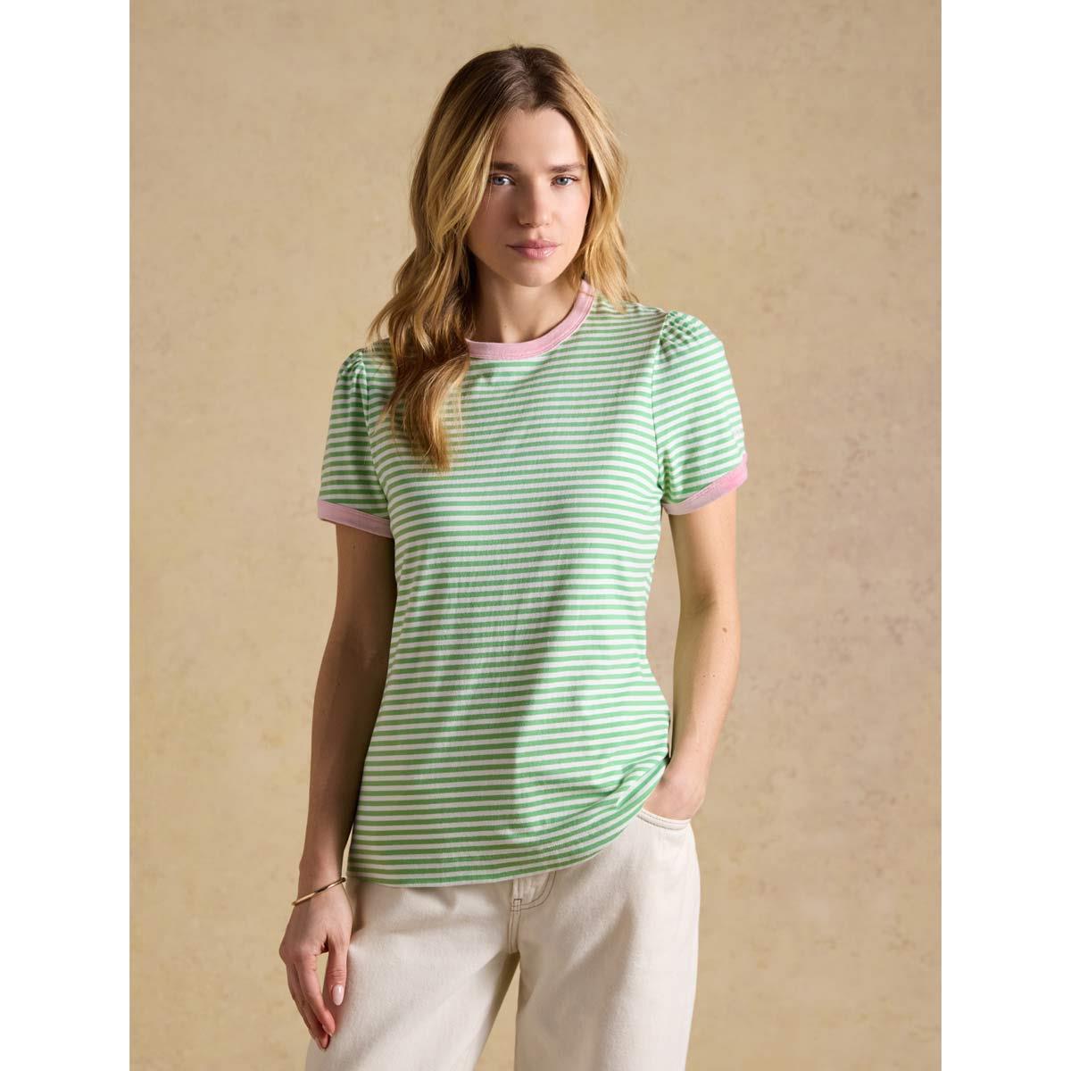 Green Stripe Joules Womens Erin Striped T-Shirt On Model