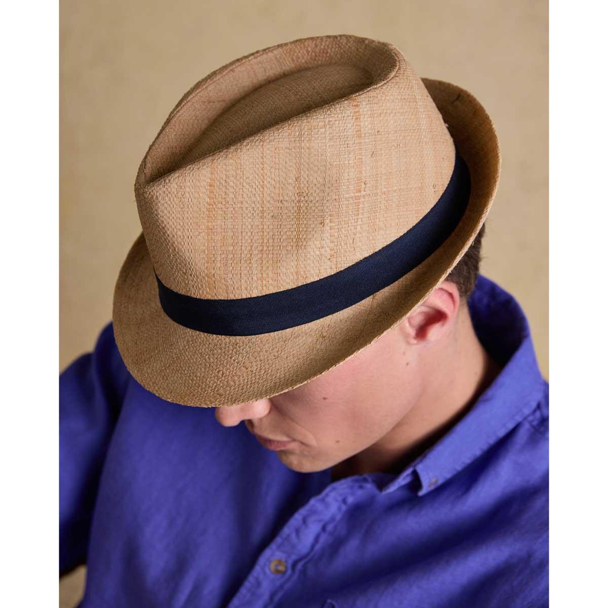 Natural Joules Mens Halstow Trilby Hat On Model Top
