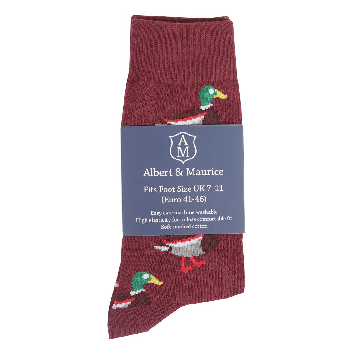 Dark Red Packed Albert and Maurice Mens Duck Socks