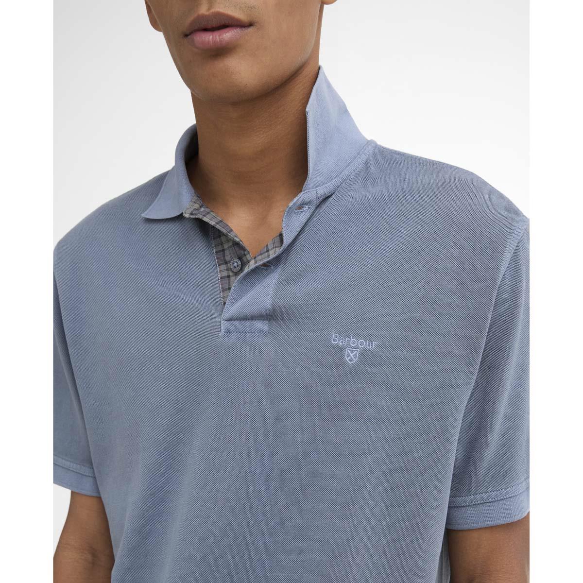 Washed Blue Washed Pink Barbour Mens Washed Tartan Tailored Fit Pique Polo LOGO