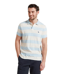 Pale Blue Stripe Schoffel Mens St Ives Heritage Polo Shirt FRONT