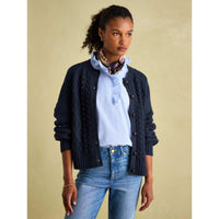 Navy Joules Womens Rafferty Cable Knit Cardigan On Model