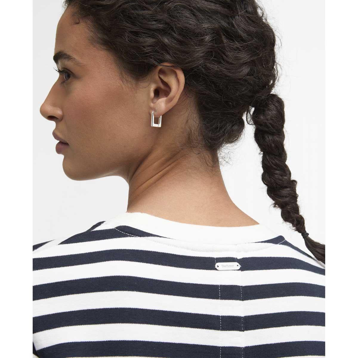Cloud/Dark Navy Stripe Barbour Womens Layla Sweatshirt LOGO