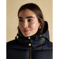 Navy Joules Womens Hadlow Showerproof Padded Coat Hood Detail