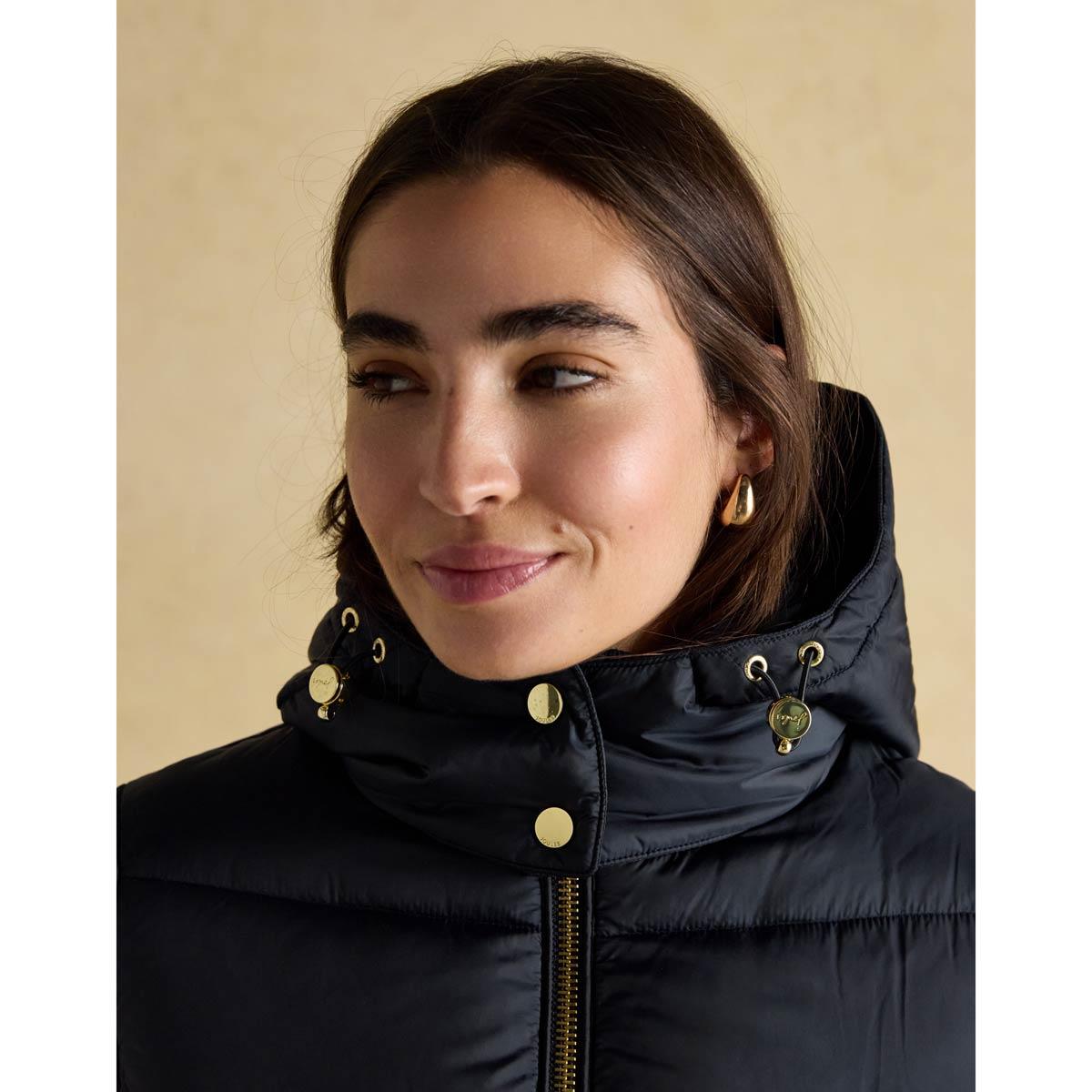 Navy Joules Womens Hadlow Showerproof Padded Coat Hood Detail