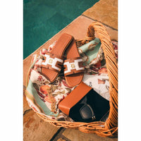 Natural Tan Holland Cooper Womens Heraldic Monogram Slides Lifestyle