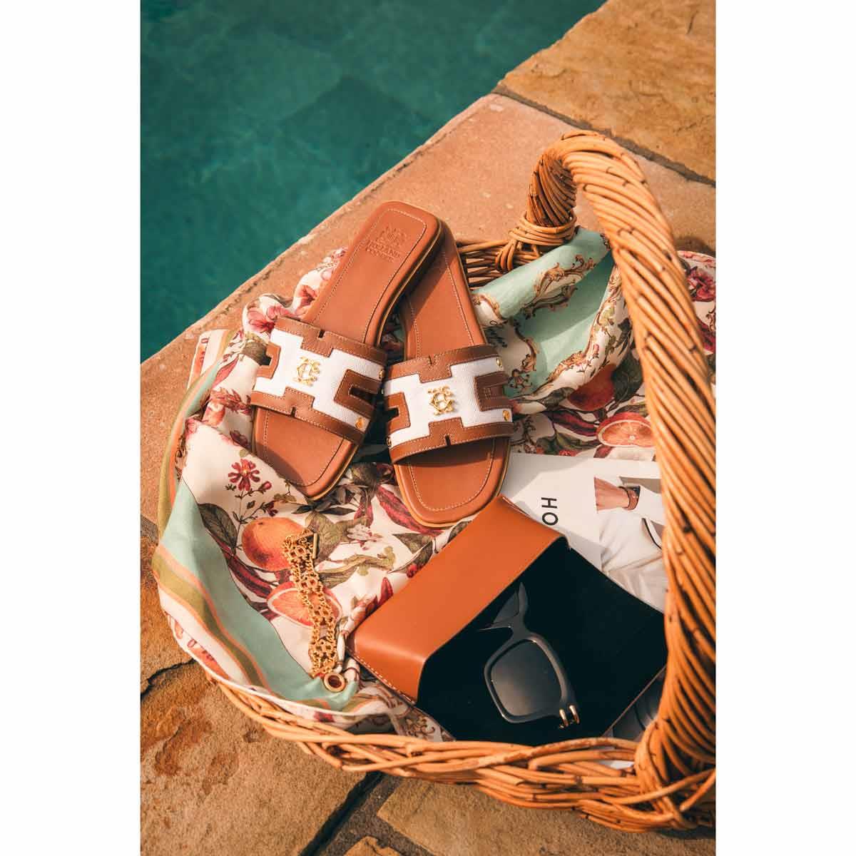 Natural Tan Holland Cooper Womens Heraldic Monogram Slides Lifestyle