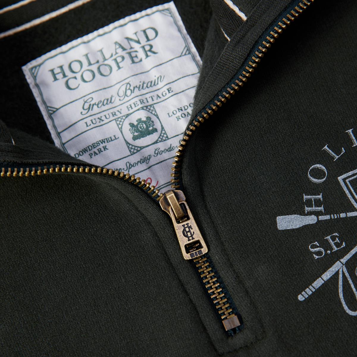Khaki Holland Cooper Womens Crest Zip Henley Jumper Detail