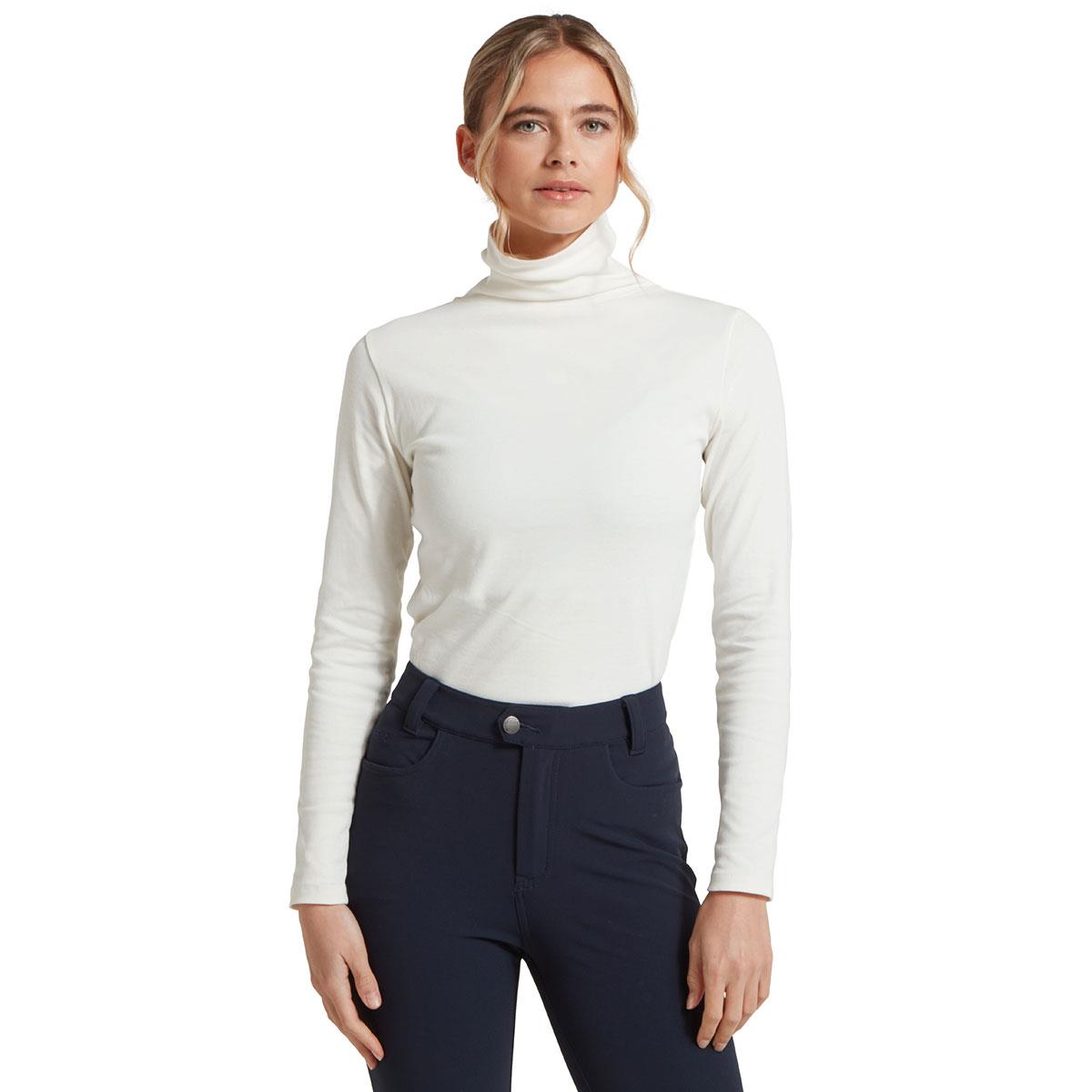Soft white Schoffel Rosedale Roll Neck model pose