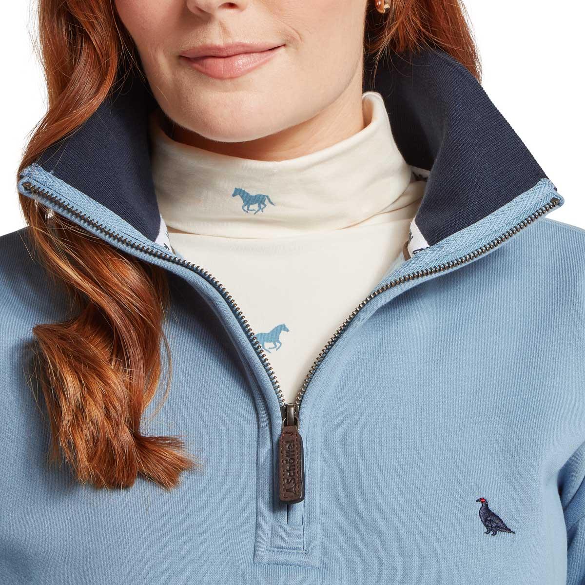 Blueberry/Lake Blue Schoffel Womens Braunton 1/4 Zip Sweatshirt Collar Detail