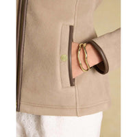 Mink Brown Joules Womens Heritage Fleece Full Zip Jacket On Model Pocket Detail