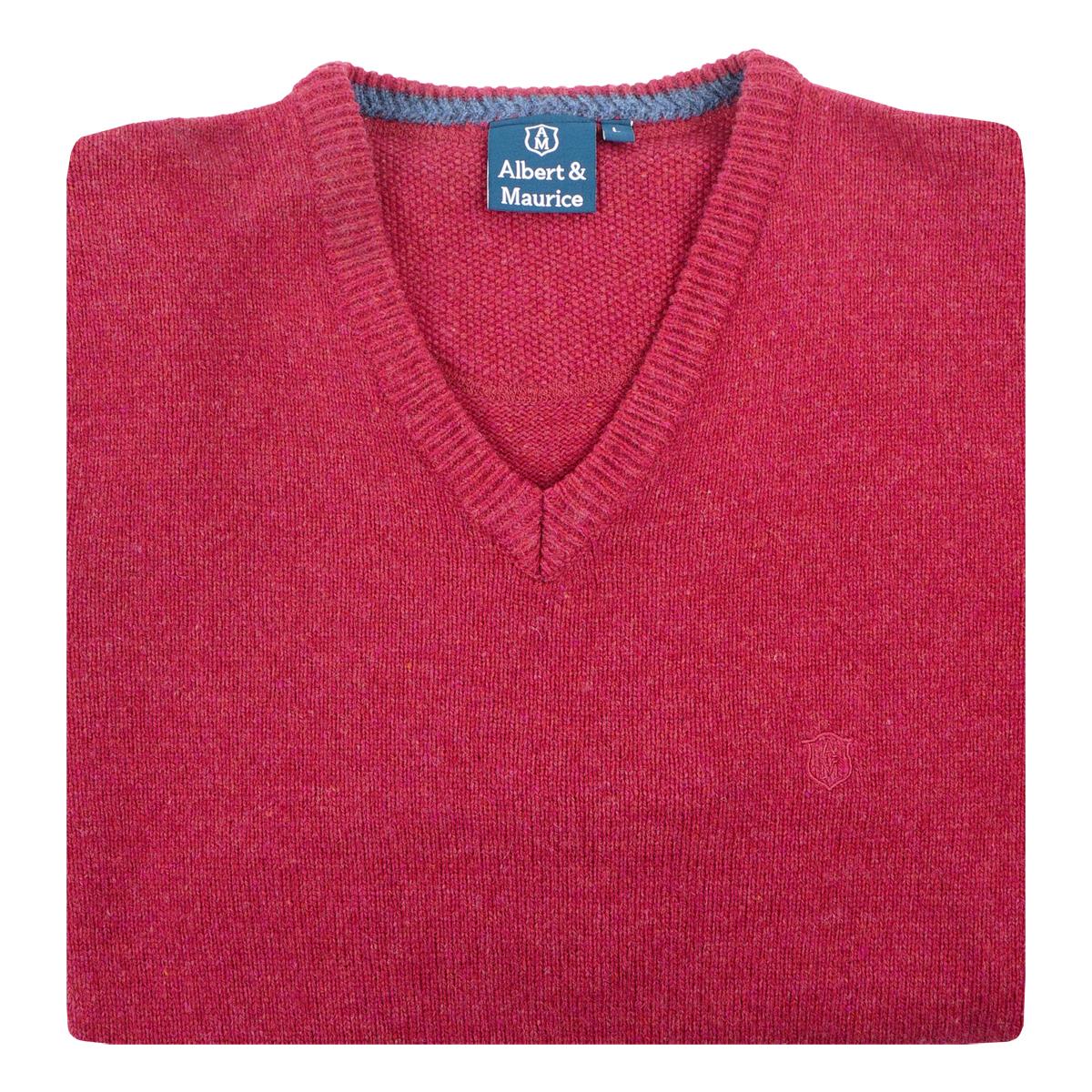 Albert and Maurice Mens Eastnor Raspberry Lambswool V Neck Jumper