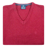 Albert and Maurice Mens Eastnor Raspberry Lambswool V Neck Jumper