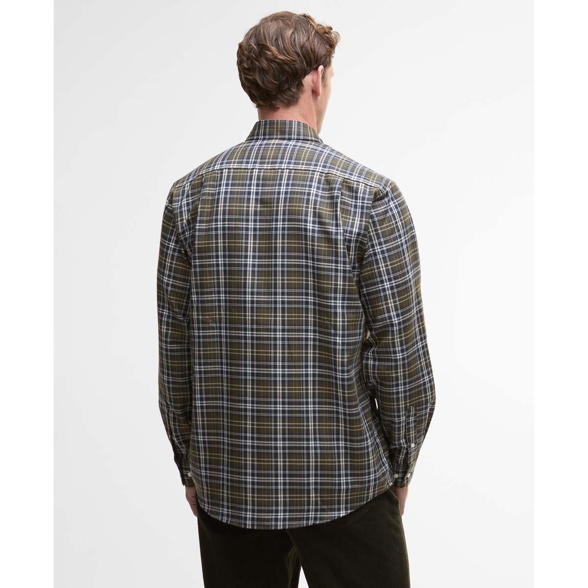 Olive Barbour Mens Saldon Thermo Weave Regular Checked Shirt Back