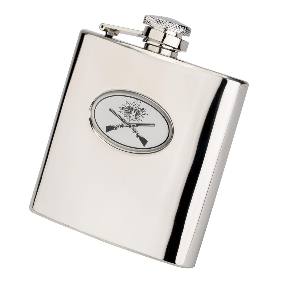 Stainless Steel Bisley 6oz Crossed Guns Clay Breakers Flask
