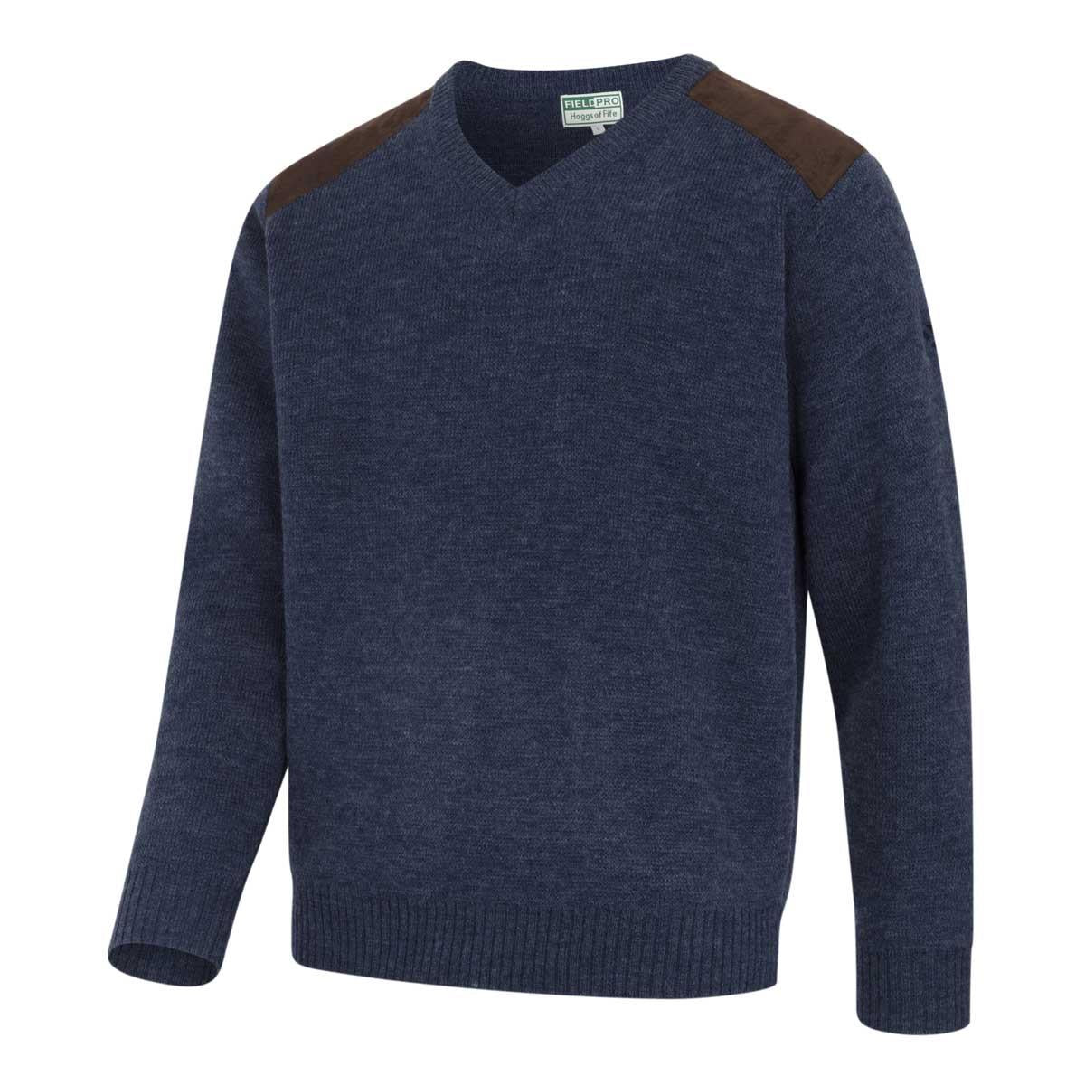 Storm Blue Marl Hoggs Of Fife Mens Melrose II V-Neck Pullover