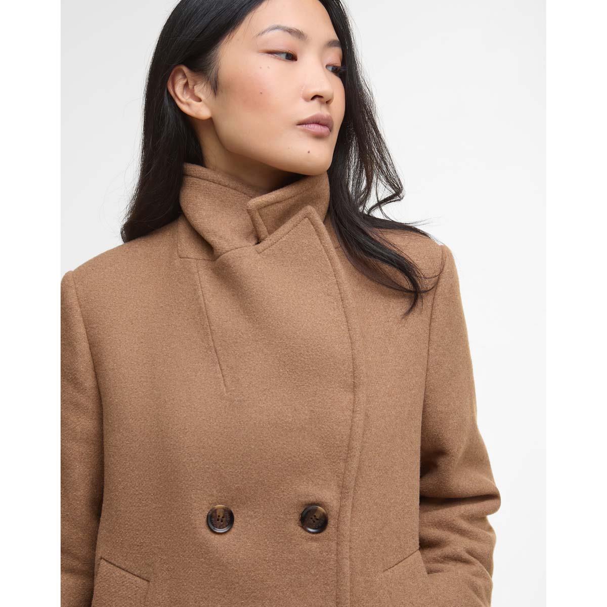 Camel/Hessian Tartan Barbour Womens Indie Military Wool Peacoat Collar