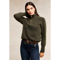 Forest Green Holland Cooper Womens Tori Quarter Zip Knitted Jumper On Model