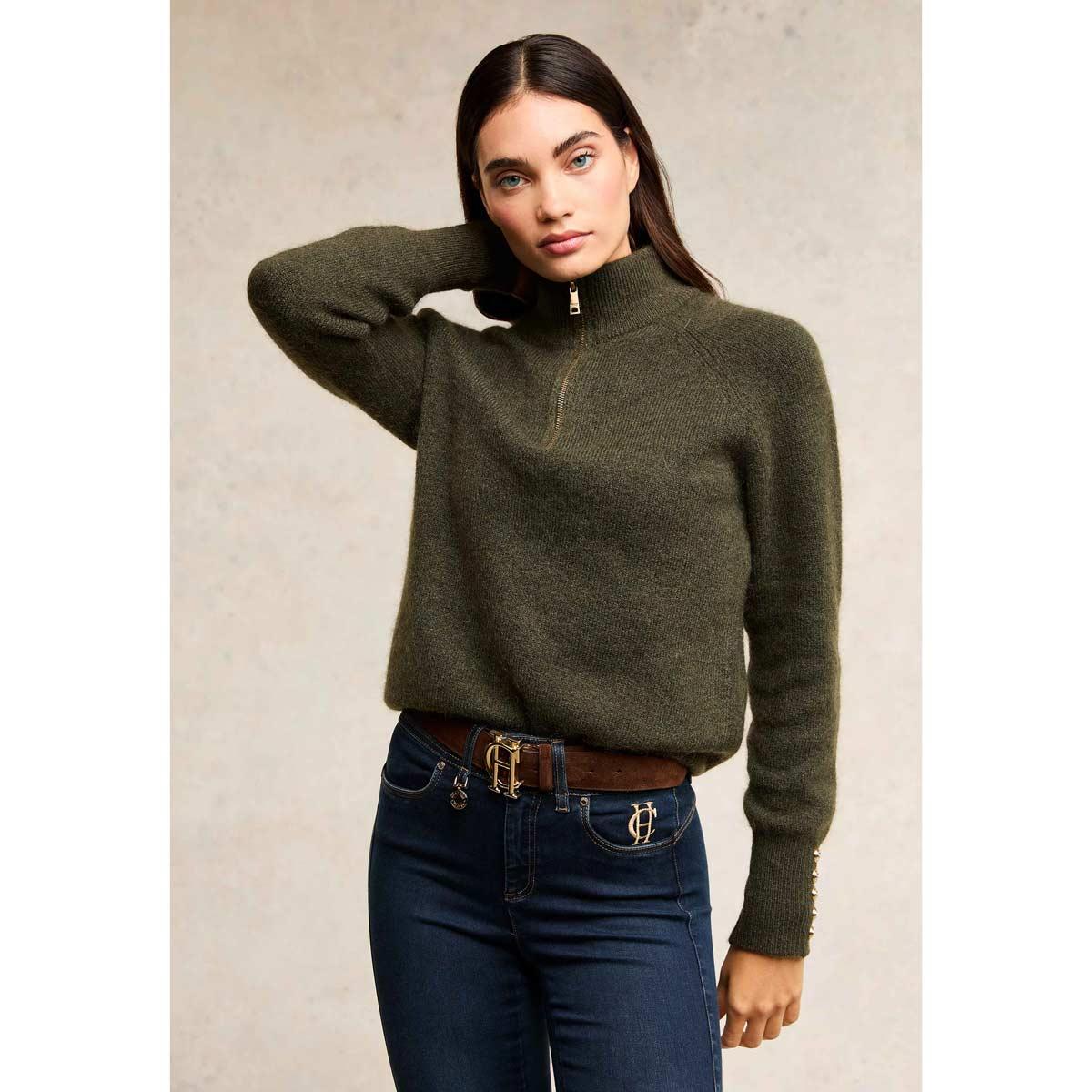 Forest Green Holland Cooper Womens Tori Quarter Zip Knitted Jumper On Model