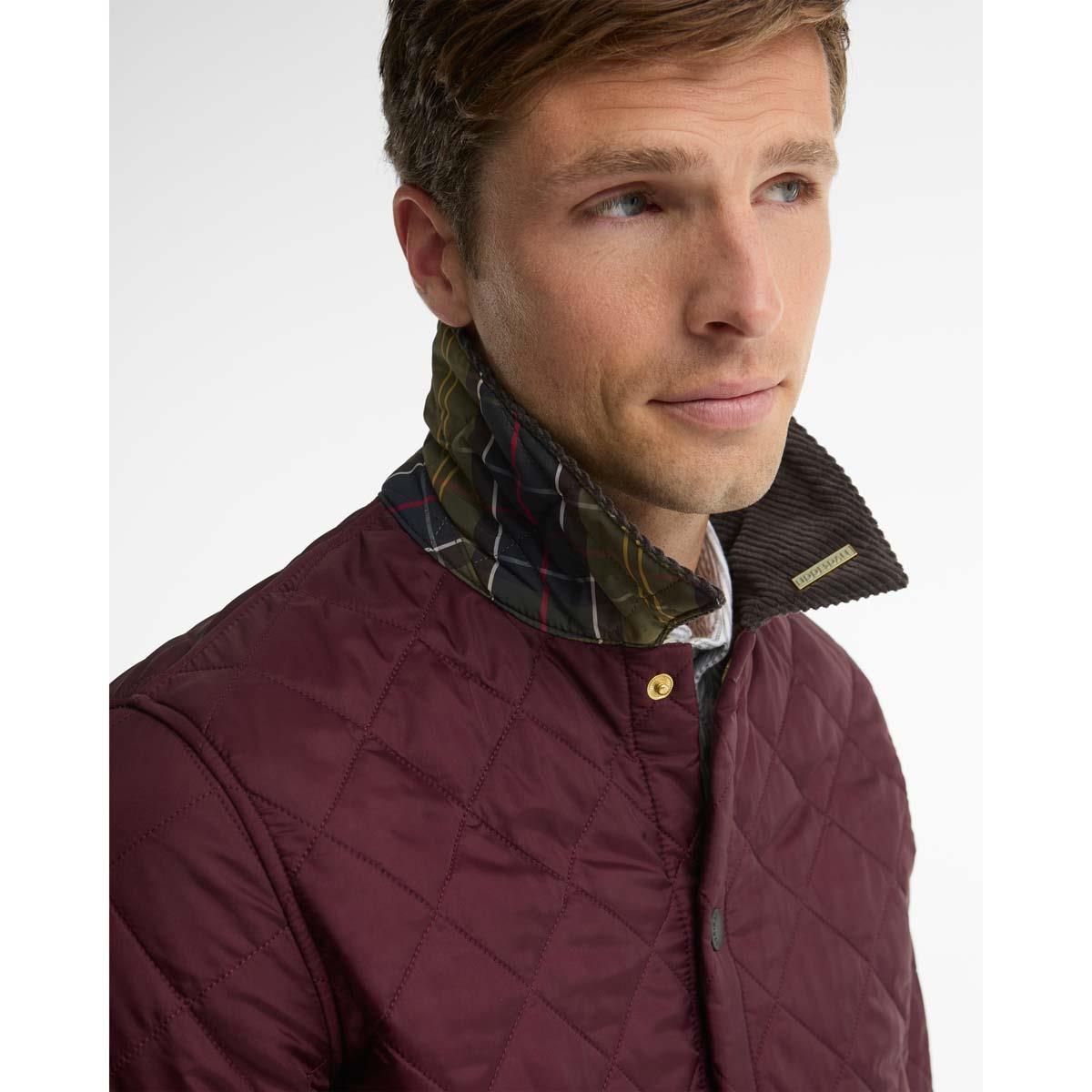 Bordeaux Barbour Mens Icons Heritage Liddesdale Quilted Jacket Collar