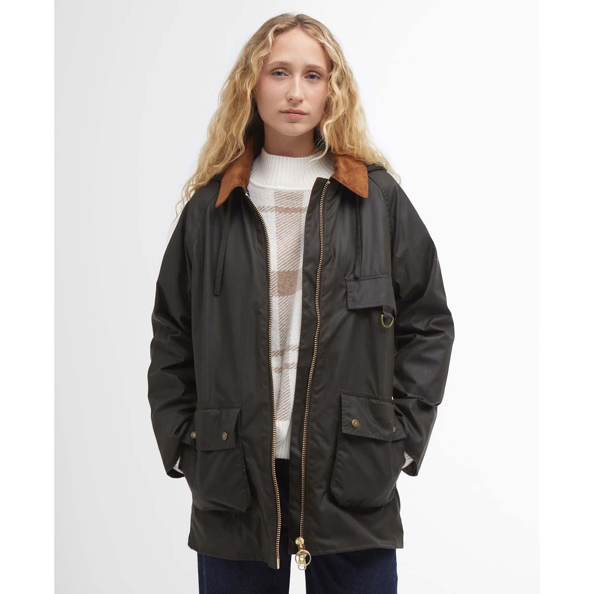 Olive Barbour Womens Highcleere Wax Jacket Front