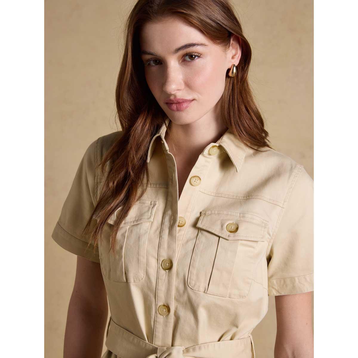 Sandshell Joules Womens Meredith Chino Dress On Model Detail