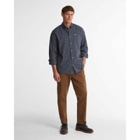 Navy Barbour Mens Alderwood Regular Fit Tattersall Shirt ON MODEL
