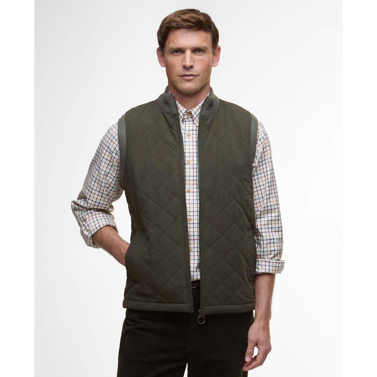 Olive Barbour Mens Shoveler Knitted Gilet Front