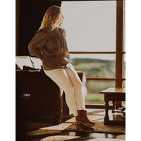 Tan Suede Chatham Womens Barbury Heeled Chelsea Boots On Model