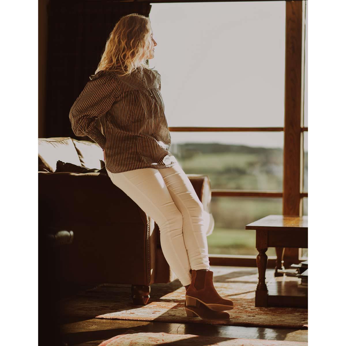 Tan Suede Chatham Womens Barbury Heeled Chelsea Boots On Model