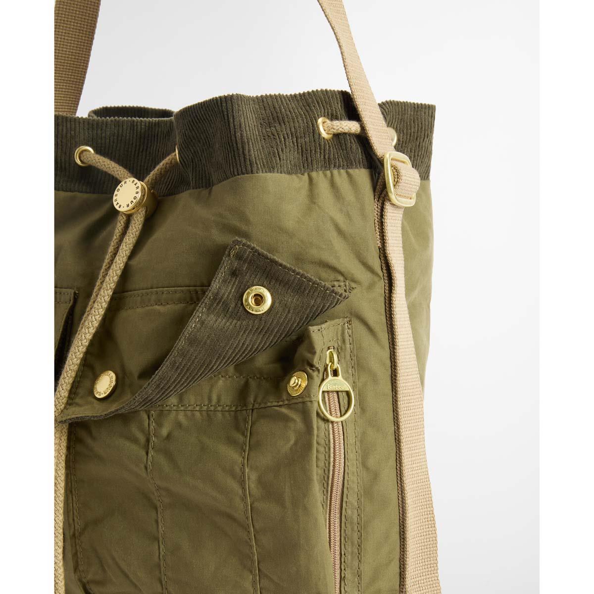 Dusky Green Barbour Mia Drawstring Tote Bag Pull Cord