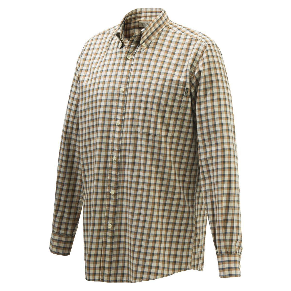 Beretta Wood Button Down Shirt in Beige & Rust Check