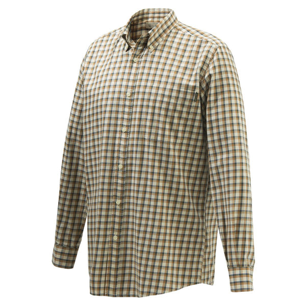 Beretta Wood Button Down Shirt in Beige & Rust Check
