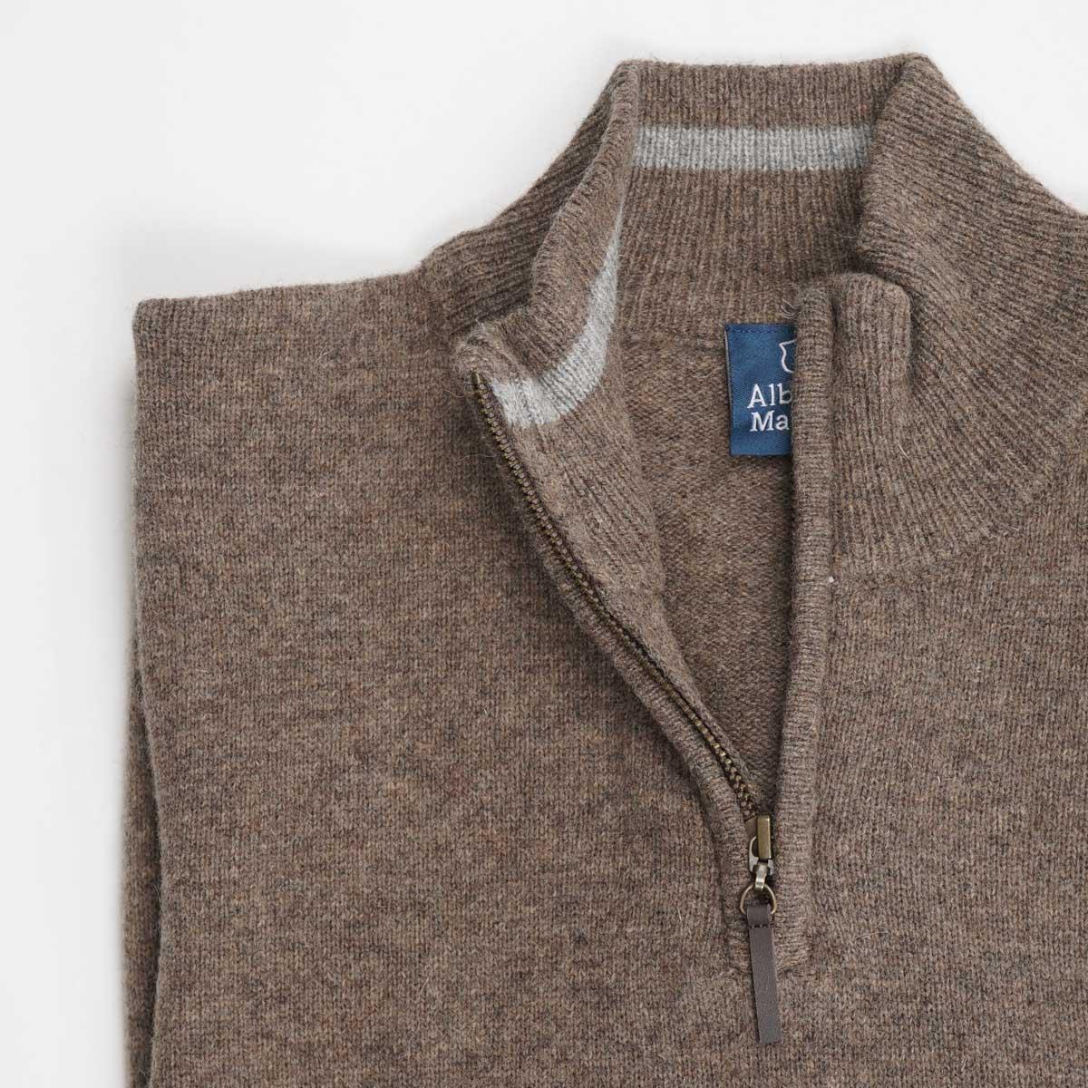 Albert and Maurice Netherton Zip Neck Lambswool Jumper Taupe
