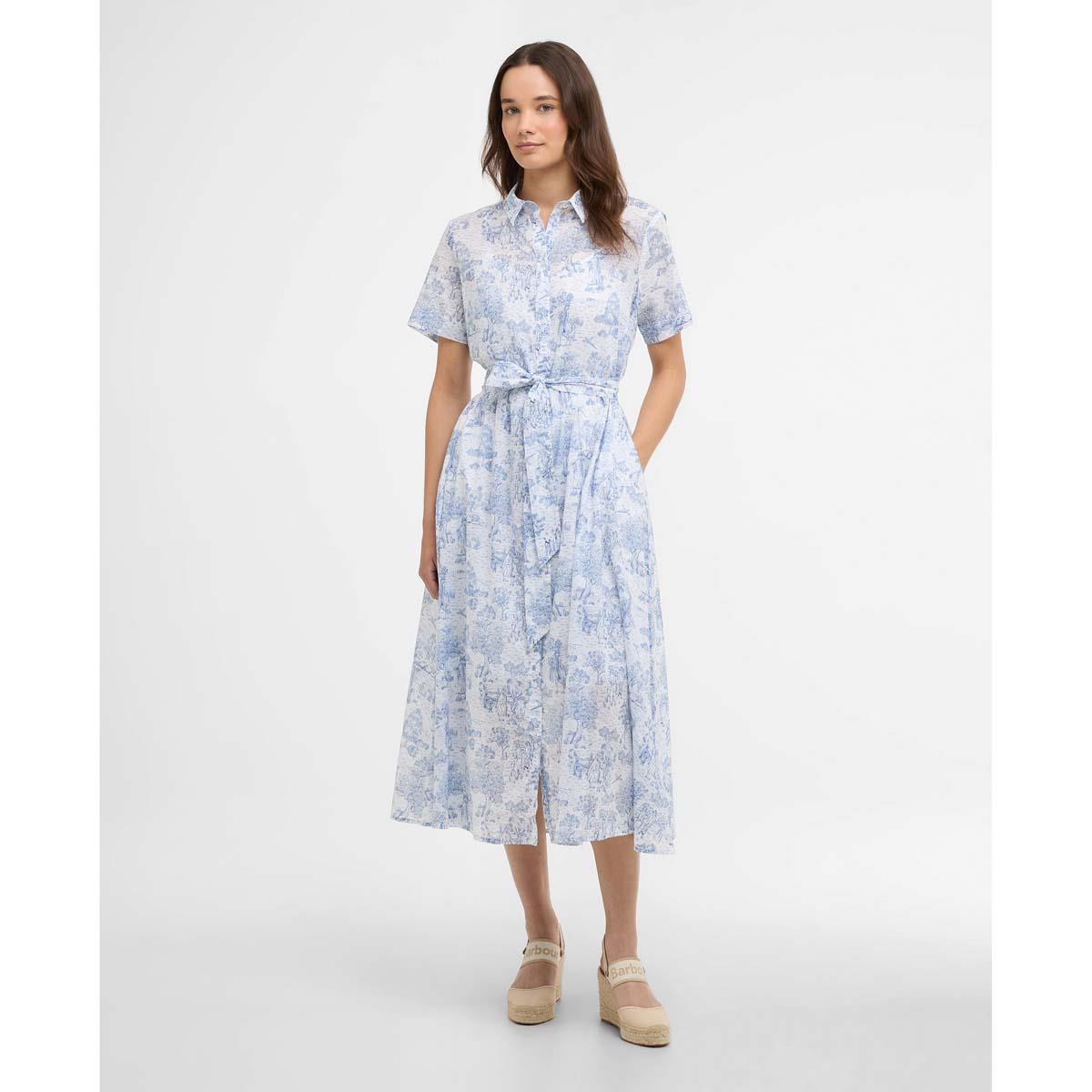Ink Blue Print Barbour Womens Wisteria Midi Dress On Model