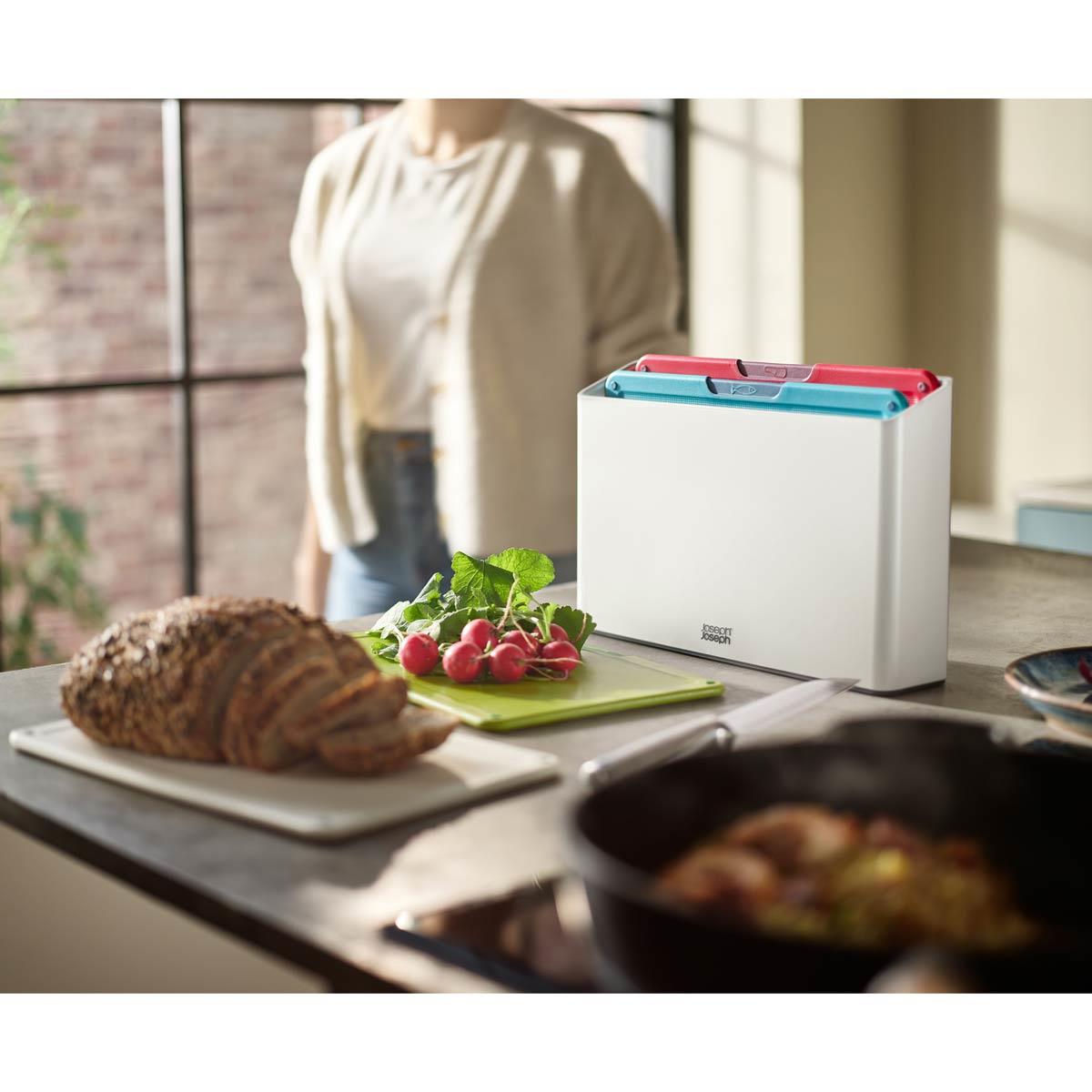 Joseph Joseph Folio Icon 4-piece White Chopping Board Set Regular Lifestyle on worktop