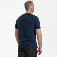 Dark Blue Deerhunter Mens Nolan T-Shirt on model back