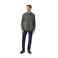Pine Cream Red R.M. Williams Mens Lincoln Regular Oxford Shirt on model