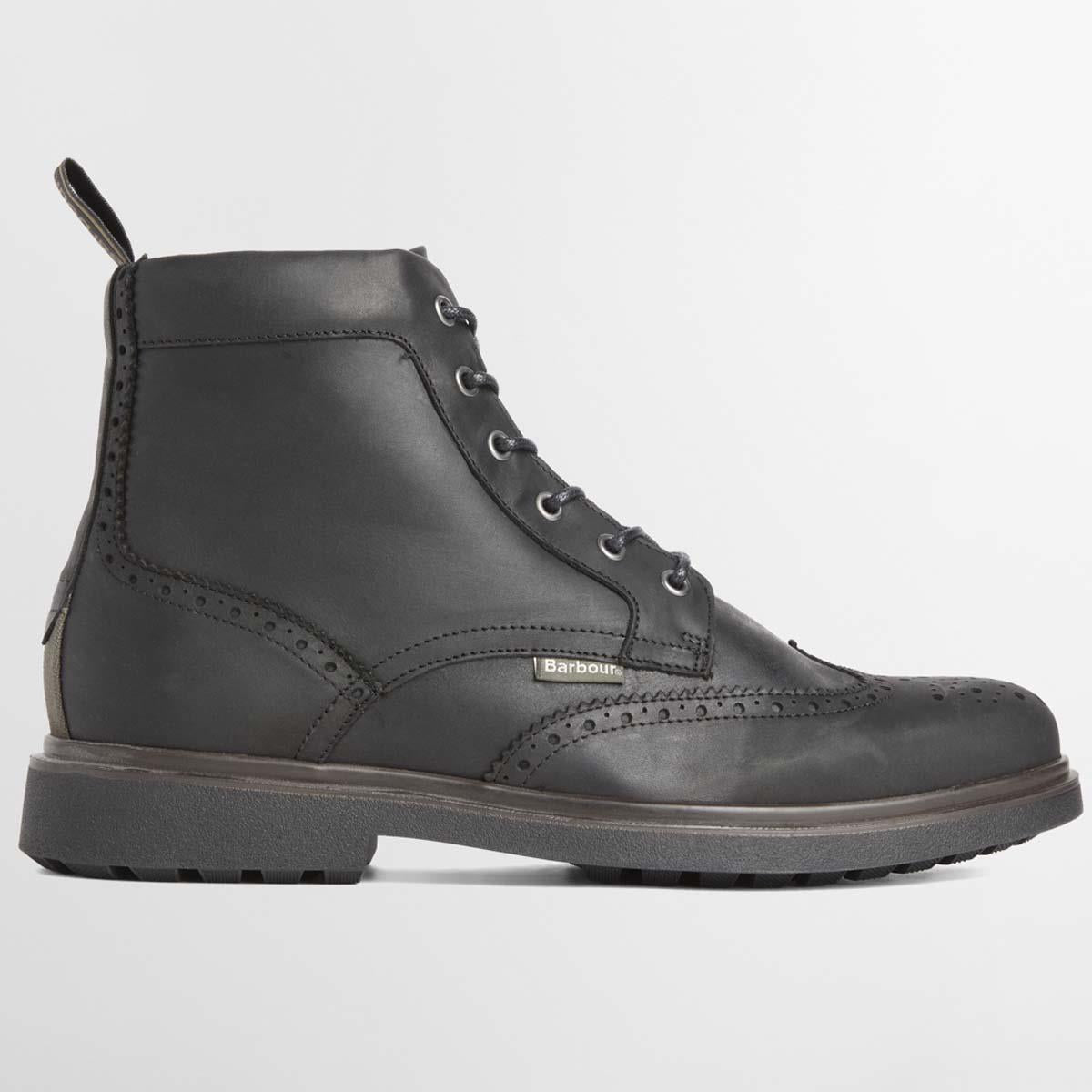 BLACK Barbour Mens Barmoor Brogue Boot SIDE