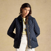 Navy Joules Womens Highclere Showerproof Quilted Jacket On Model