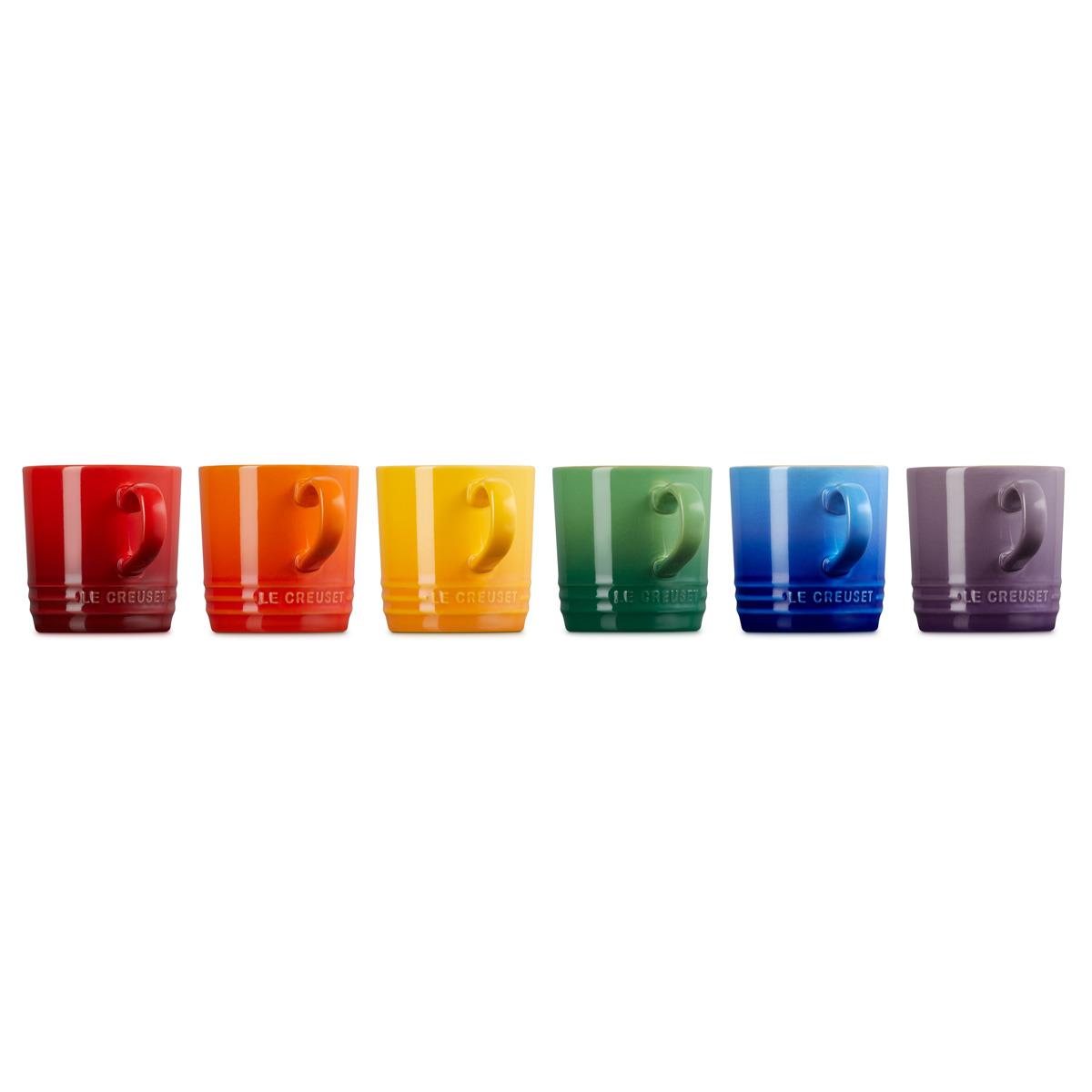 Le Creuset Stoneware Set of 6 Rainbow Cappuccino Mugs Side