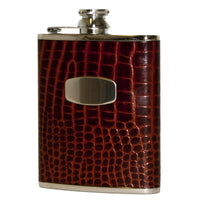 Brown Croc Leather Flask 6oz