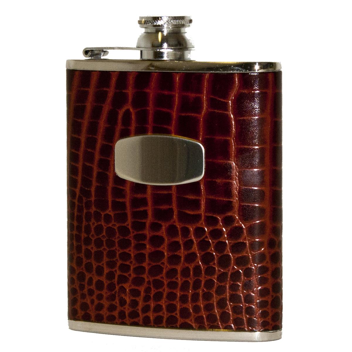 Brown Croc Leather Flask 6oz