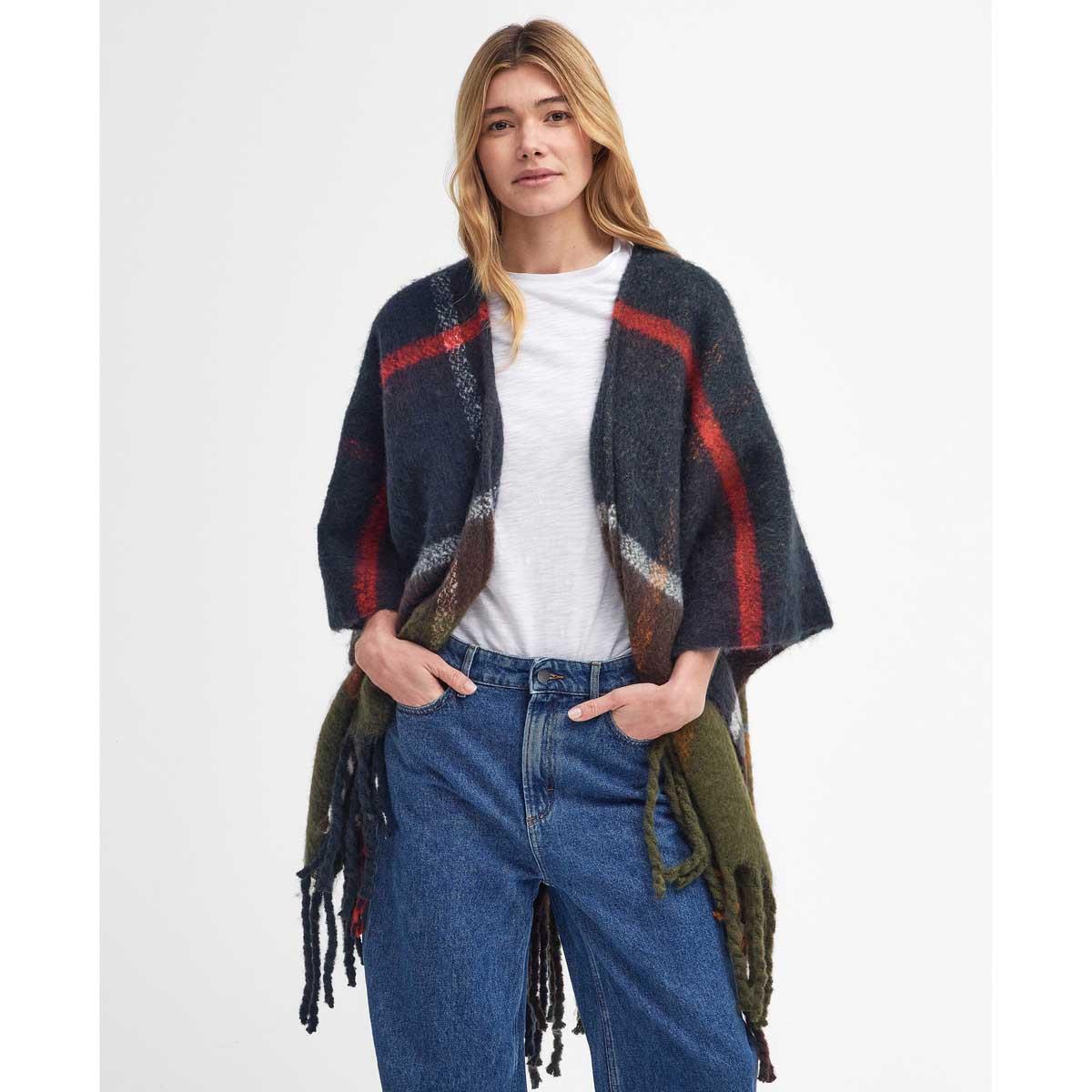 Classic Barbour Womens Isla Boucle Serape on model close up