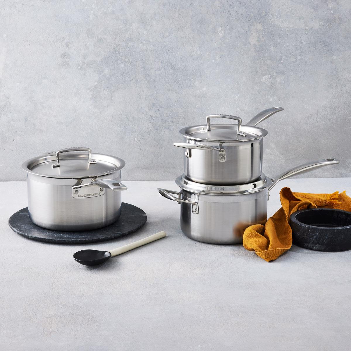 Le Creuset Classic 3-ply Stainless Steel Saucepan with Lid and Helper Handle
